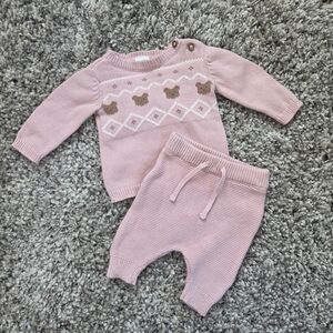 Carter's Pink and Brown Newborn Baby Knit Sweater And Matching Pants Outfit